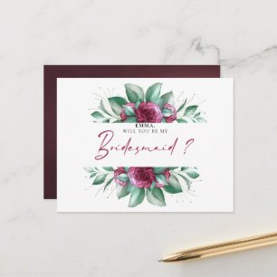 Burgundy Lila Ivory Floral Bridesmaid Postkarte