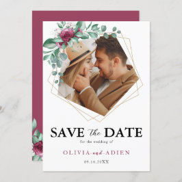 Burgundy Lila Ivory Floral Geometric Foto Save The Date