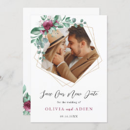 Burgundy Lila Ivory Floral Geometric Foto Save The Date