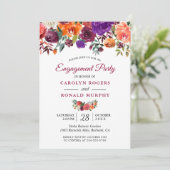 Burgundy Lila Orange Floral Engagement Party Einladung (Stehend Vorderseite)