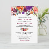 Burgundy Lila Orange Red Floral Wedding Einladung (Stehend Vorderseite)