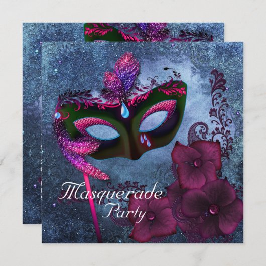 Burgundy Lila Pink Masquerade Party Einladungen (Vorne/Hinten)