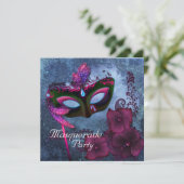 Burgundy Lila Pink Masquerade Party Einladungen (Stehend Vorderseite)
