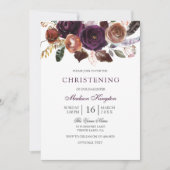 Burgundy Lila Plum Floral Christening Taufe Einladung (Vorderseite)