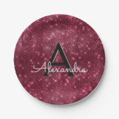 Burgundy Lila Sparkle Monogram Birthday Pappteller (Vorderseite)