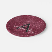 Burgundy Lila Sparkle Monogram Birthday Pappteller (Schrägansicht)