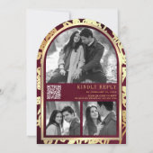 Burgundy Line Art Gold Arch Butterfly Hochzeit Einladung (Rückseite)