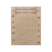 Burgundy Lines Butterfly Border Rustic Parchment Notizblock (Rotiert)