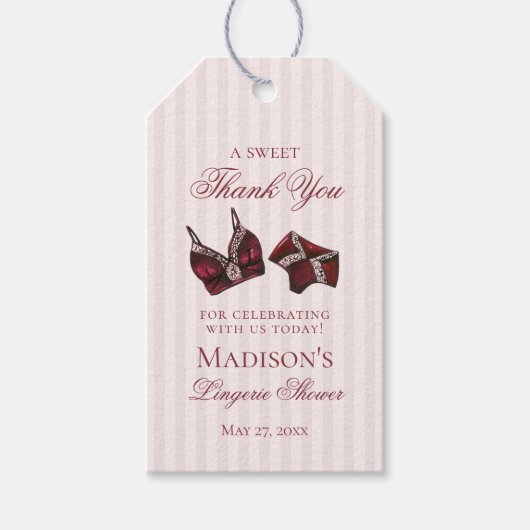 Burgundy Lingerie Shower Bachelorette Bridal Favor Geschenkanhänger (Vorderseite)