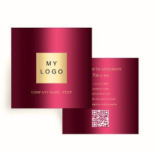 Burgundy Logo QR Code Social Media Icons Quadratische Visitenkarte
