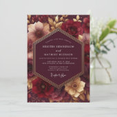 Burgundy Lush Bloom Wedding Einladung (Stehend Vorderseite)