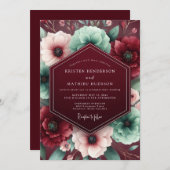 Burgundy Lush Floral Wedding Einladung (Vorne/Hinten)