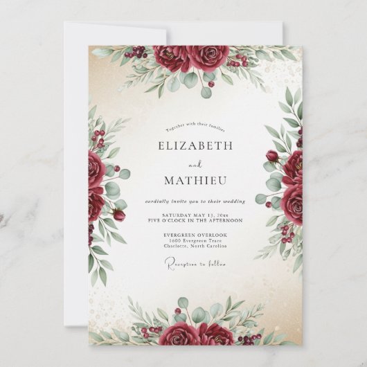 Burgundy Lush Wedding Einladung (Vorderseite)