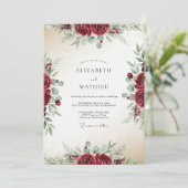 Burgundy Lush Wedding Einladung (Stehend Vorderseite)