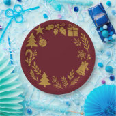 Burgundy Luxuriöse Gold Wreath Classic Weihnachten Pappteller (Party)