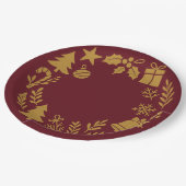 Burgundy Luxuriöse Gold Wreath Classic Weihnachten Pappteller (Schrägansicht)