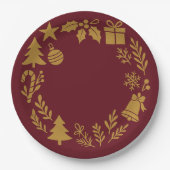 Burgundy Luxuriöse Gold Wreath Classic Weihnachten Pappteller (Vorderseite)