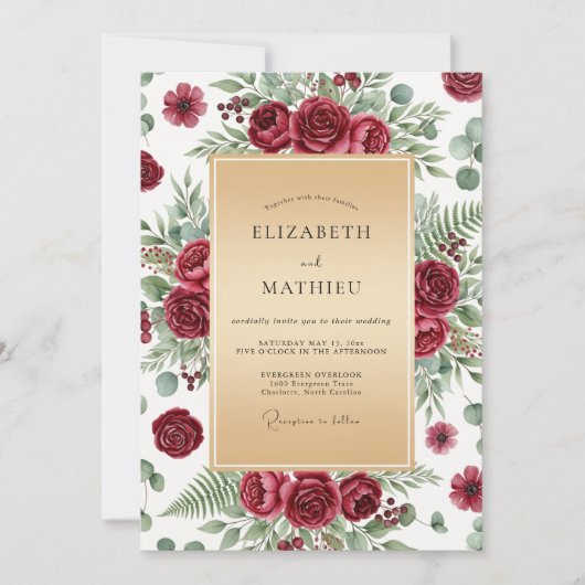 Burgundy Luxurious Winter Wedding Einladung (Vorderseite)