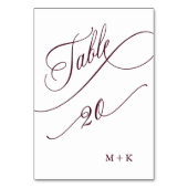 Burgundy Luxury Calligraphy Wedding Number 20, Tischnummer (Vorderseite)