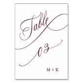 Burgundy Luxury Calligraphy Wedding Number 3, Tischnummer (Vorderseite)