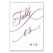 Burgundy Luxury Calligraphy Wedding Number 5, Tischnummer (Vorderseite)