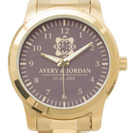 Burgundy luxury elegant couple Monogram  Armbanduhr