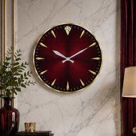 Burgundy Luxury Elegant Gold Minimalist  Große Wanduhr