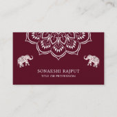 Burgundy Mandala Elephants Indian Visitenkarte (Vorderseite)