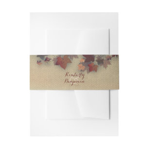 Burgundy Maple Verlasst Rustikale Burlap-Hochzeit Einladungsbanderole
