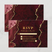 Burgundy Marble Agate Geode Wedding Gold RSVP Karte (Vorne/Hinten)