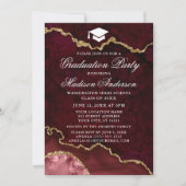 Burgundy Marble Agate Graduation Party Einladung (Vorderseite)