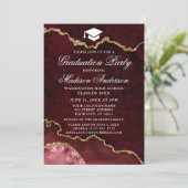 Burgundy Marble Agate Graduation Party Einladung (Stehend Vorderseite)