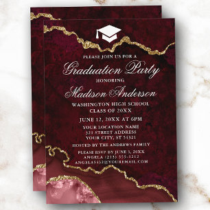 Burgundy Marble Agate Graduation Party Einladung