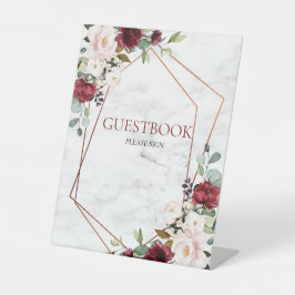 Burgundy Marble Geometric Guestbook Pedestelle Sig Sockelschild