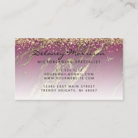 Burgundy Marble Gold Glitter Eyes Microblading Visitenkarte (Rückseite)