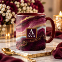 Burgundy Marble Monogram Gold Agate Custom Name