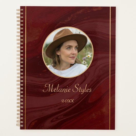 Burgundy Marble Personalized Photo Planer (Vorderseite)