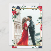 Burgundy Marine Blumengold Drehbuch Foto Hochzeit Einladung (Rückseite)