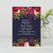 Burgundy Maroon Blue Fall Floral Brautparty Einladung (Stehend Vorderseite)