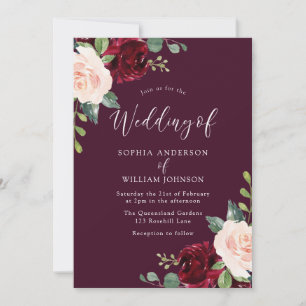 Burgundy Maroon Blush Wasserfarbenblume Hochzeit Einladung