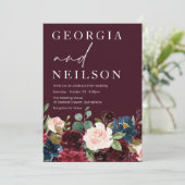 Burgundy, Maroon Botanical Fall Or Spring Wedding Einladung (Stehend Vorderseite)