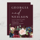 Burgundy, Maroon Botanical Fall Or Spring Wedding Einladung (Vorne/Hinten)