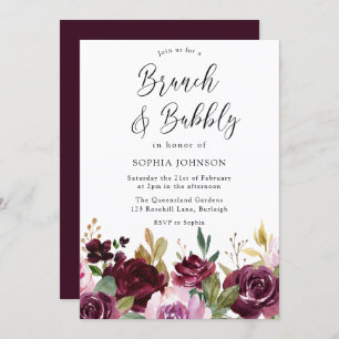 Burgundy Maroon Brunch & Bubbly Brautparty Einladung