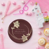 Burgundy Maroon Champaign Gold Floral Wreath Lux Pappteller (Party)