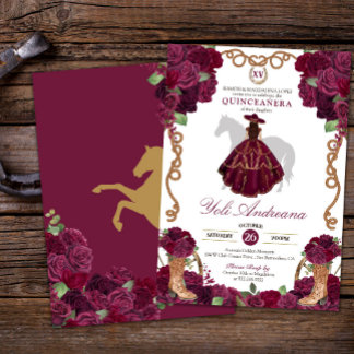 Burgundy Maroon Charro Vestidos Quinceañera Einladung