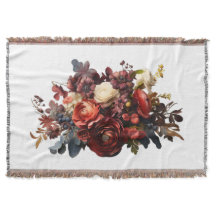 Burgundy Maroon Coral White Moody Floral