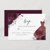 Burgundy Maroon Dress & Blume Geburtstag Bridal RSVP Karte (Vorne/Hinten)