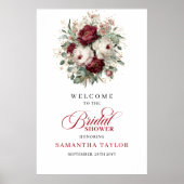 Burgundy Maroon Floral Bridal Shower Welcome Poster (Vorne)