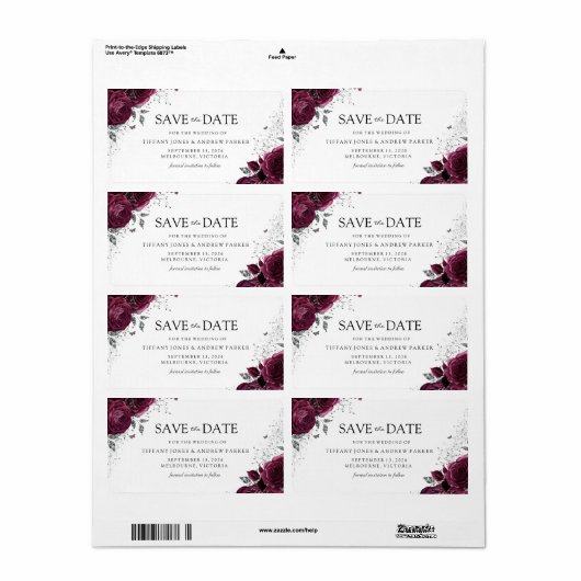 Burgundy Maroon Floral Return Address Label (Vorne)