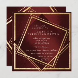 Burgundy Maroon Geometry Golden Square Geburtstag Einladung